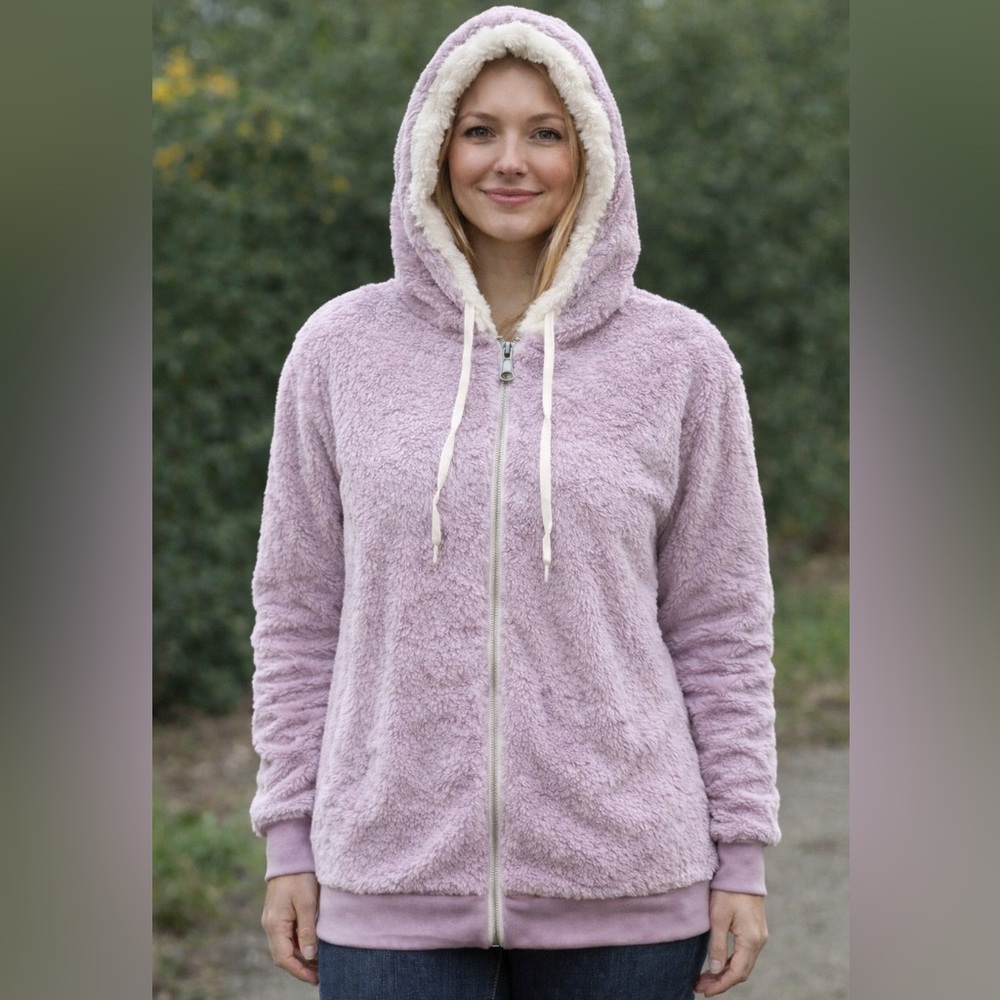 NEW Purple Sherpa Zip Hoodie Jacket Women’s Small Cozy Plush - NWOT